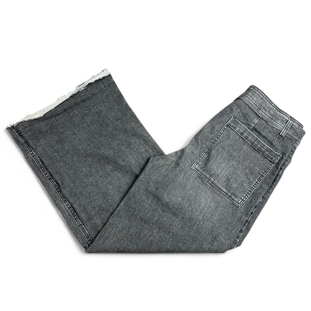 OAT New York 11" Wide Leg Barrel Black Jean Raw Hem Women 10/30 Slimming Stretch